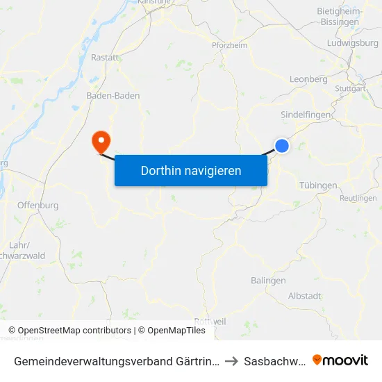 Gemeindeverwaltungsverband Gärtringen/Ehningen to Sasbachwalden map