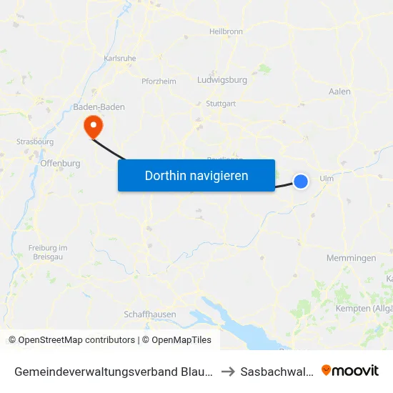 Gemeindeverwaltungsverband Blaubeuren to Sasbachwalden map