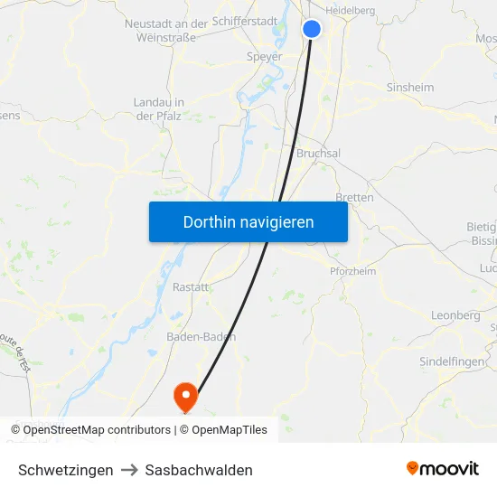 Schwetzingen to Sasbachwalden map