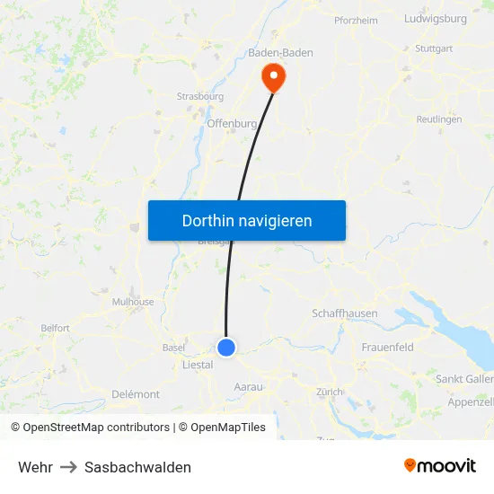 Wehr to Sasbachwalden map