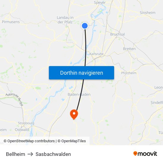 Bellheim to Sasbachwalden map