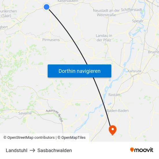 Landstuhl to Sasbachwalden map