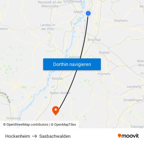 Hockenheim to Sasbachwalden map