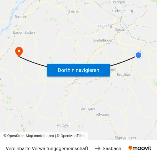 Vereinbarte Verwaltungsgemeinschaft Der Stadt Nürtingen to Sasbachwalden map