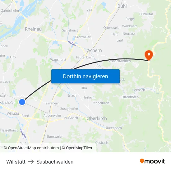 Willstätt to Sasbachwalden map