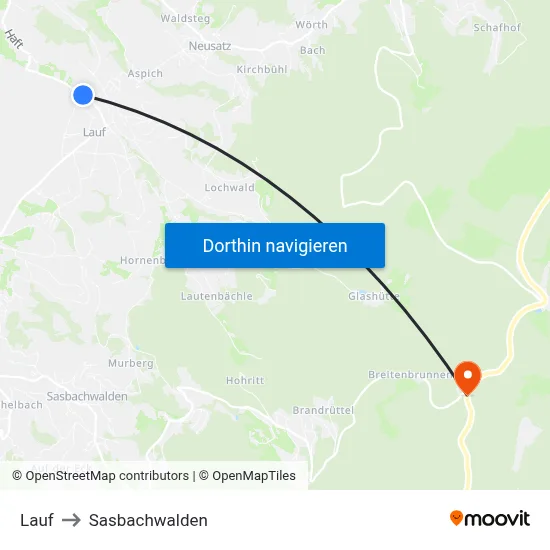 Lauf to Sasbachwalden map