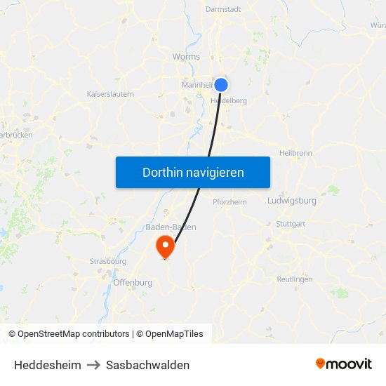 Heddesheim to Sasbachwalden map