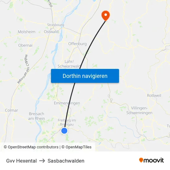 Gvv Hexental to Sasbachwalden map