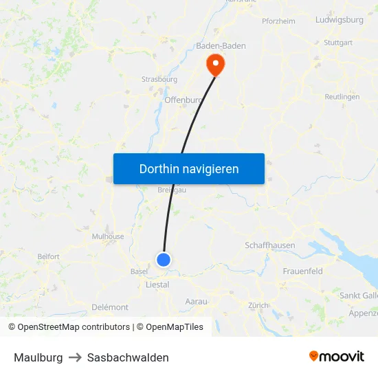 Maulburg to Sasbachwalden map