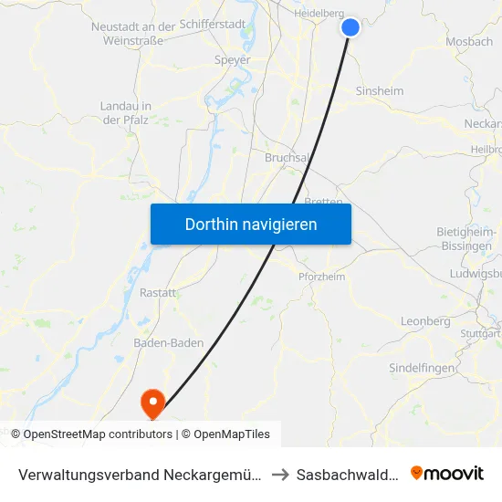Verwaltungsverband Neckargemünd to Sasbachwalden map