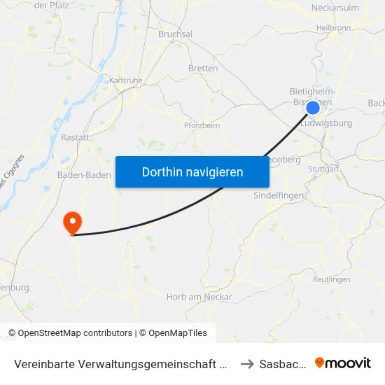 Vereinbarte Verwaltungsgemeinschaft Der Stadt Bietigheim-Bissingen to Sasbachwalden map