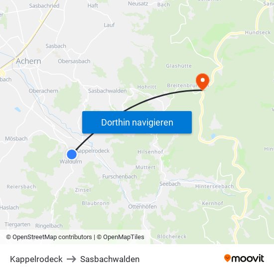 Kappelrodeck to Sasbachwalden map