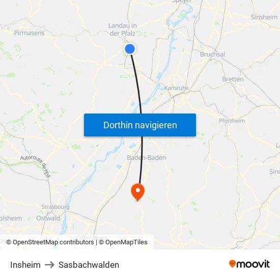 Insheim to Sasbachwalden map