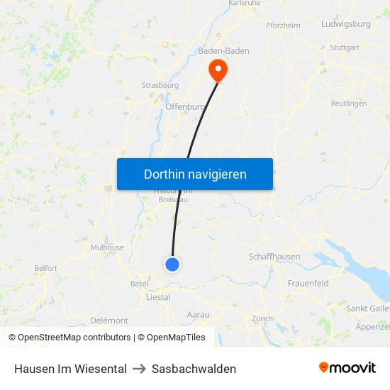 Hausen Im Wiesental to Sasbachwalden map