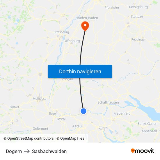 Dogern to Sasbachwalden map