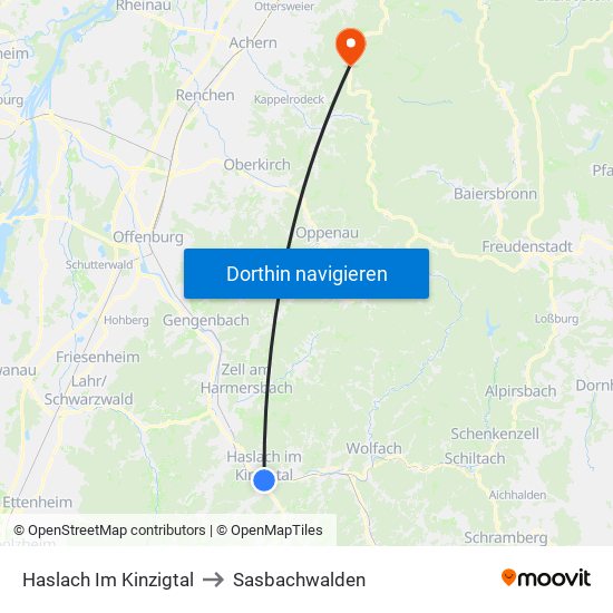 Haslach Im Kinzigtal to Sasbachwalden map