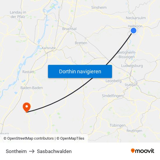 Sontheim to Sasbachwalden map