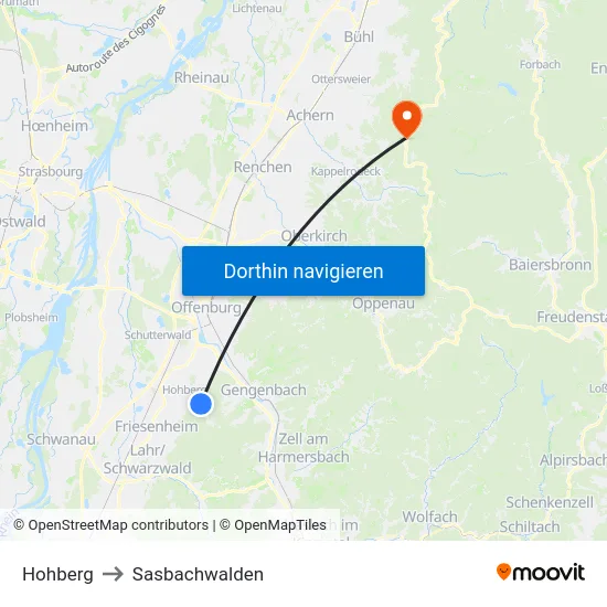 Hohberg to Sasbachwalden map