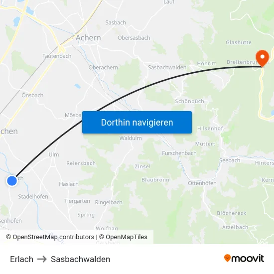Erlach to Sasbachwalden map