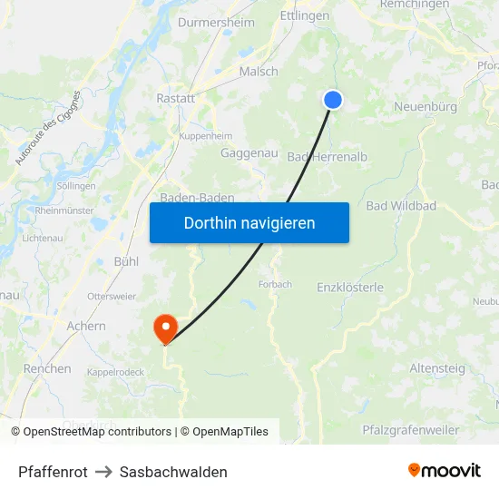 Pfaffenrot to Sasbachwalden map