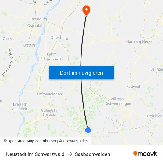 Neustadt Im Schwarzwald to Sasbachwalden map