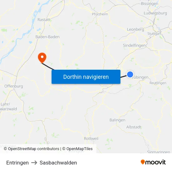 Entringen to Sasbachwalden map