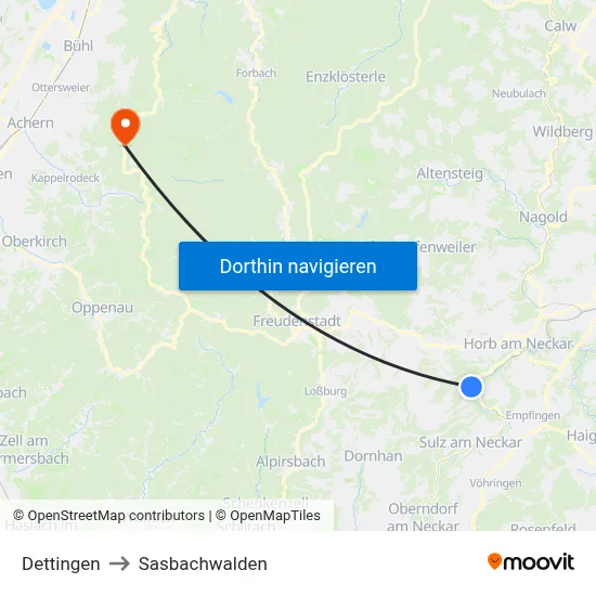 Dettingen to Sasbachwalden map