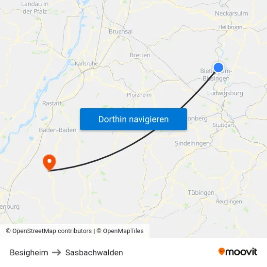 Besigheim to Sasbachwalden map