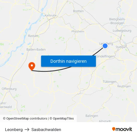 Leonberg to Sasbachwalden map