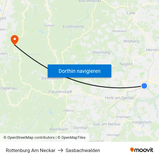 Rottenburg Am Neckar to Sasbachwalden map