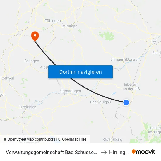 Verwaltungsgemeinschaft Bad Schussenried to Hirrlingen map