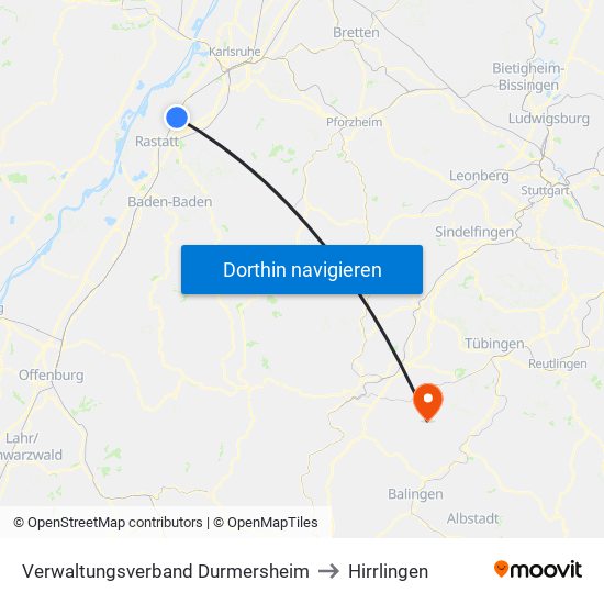 Verwaltungsverband Durmersheim to Hirrlingen map