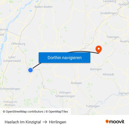 Haslach Im Kinzigtal to Hirrlingen map