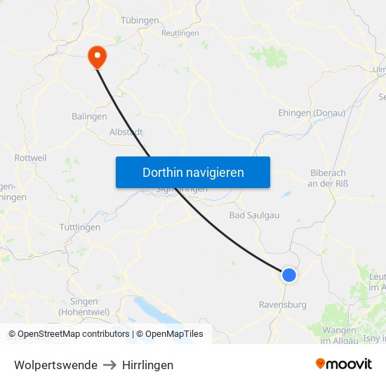 Wolpertswende to Hirrlingen map