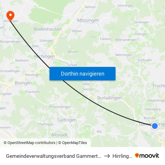 Gemeindeverwaltungsverband Gammertingen to Hirrlingen map