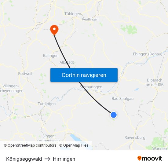 Königseggwald to Hirrlingen map