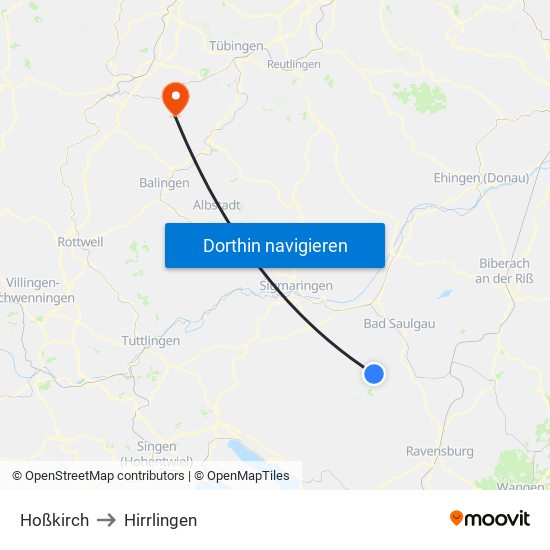 Hoßkirch to Hirrlingen map