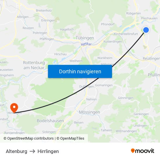 Altenburg to Hirrlingen map