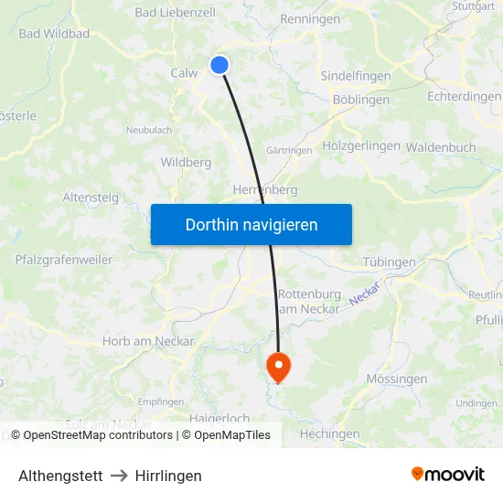 Althengstett to Hirrlingen map