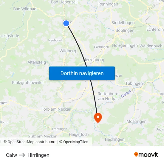 Calw to Hirrlingen map