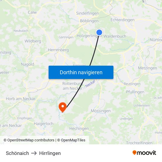 Schönaich to Hirrlingen map