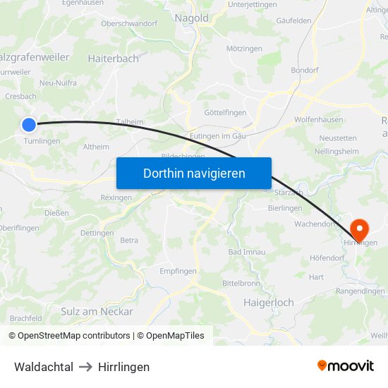 Waldachtal to Hirrlingen map