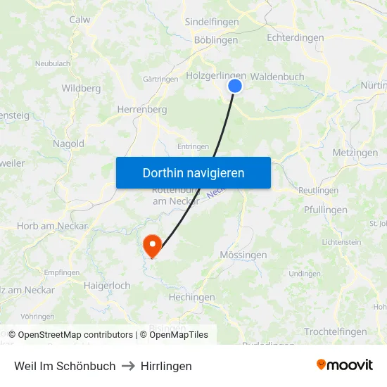 Weil Im Schönbuch to Hirrlingen map