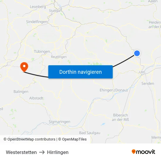 Westerstetten to Hirrlingen map