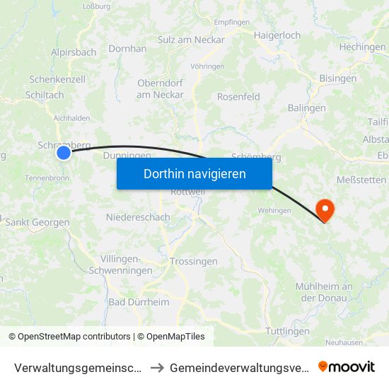 Verwaltungsgemeinschaft Schramberg to Gemeindeverwaltungsverband Meßstetten map