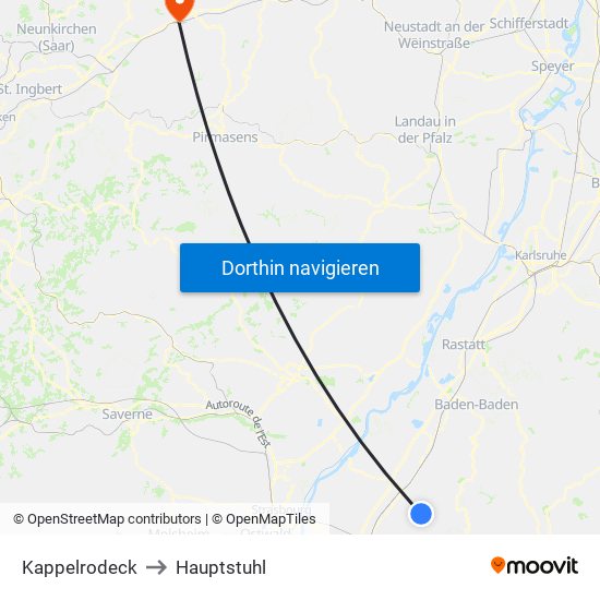 Kappelrodeck to Hauptstuhl map