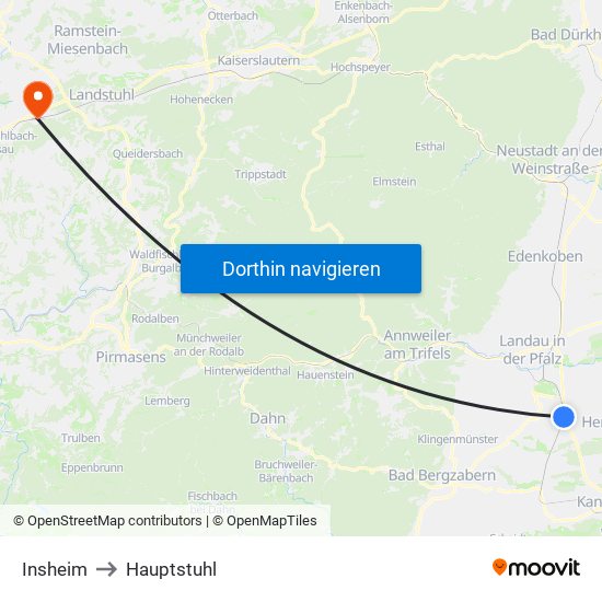 Insheim to Hauptstuhl map