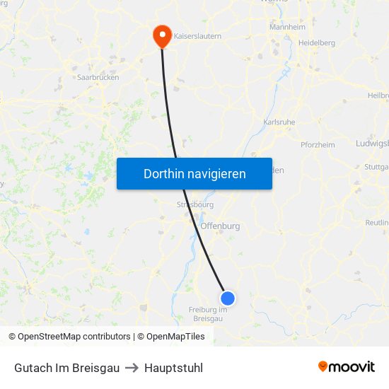 Gutach Im Breisgau to Hauptstuhl map