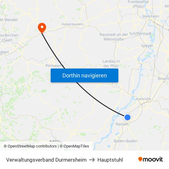 Verwaltungsverband Durmersheim to Hauptstuhl map