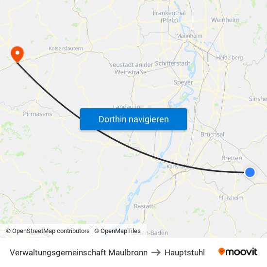 Verwaltungsgemeinschaft Maulbronn to Hauptstuhl map